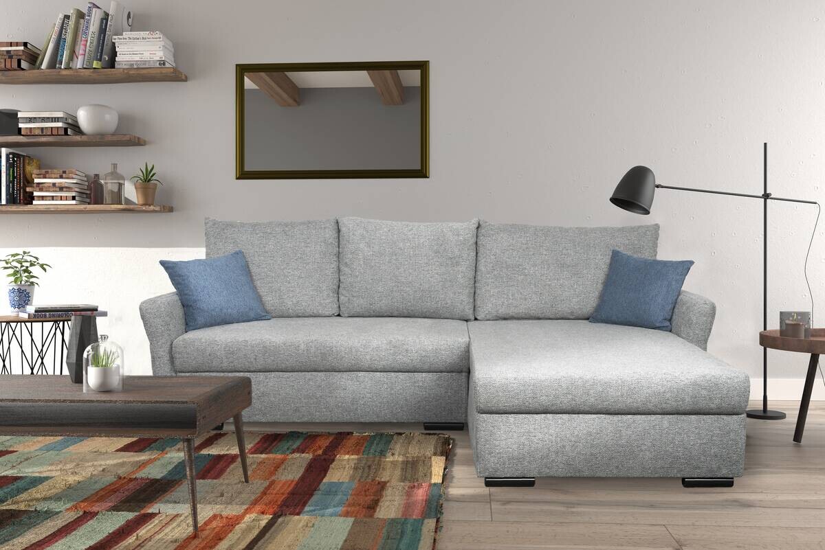 Ecksofa mit Bettfunktion und Bettkasten grau Webstoff B/H/T: ca. 218x90x168 cm