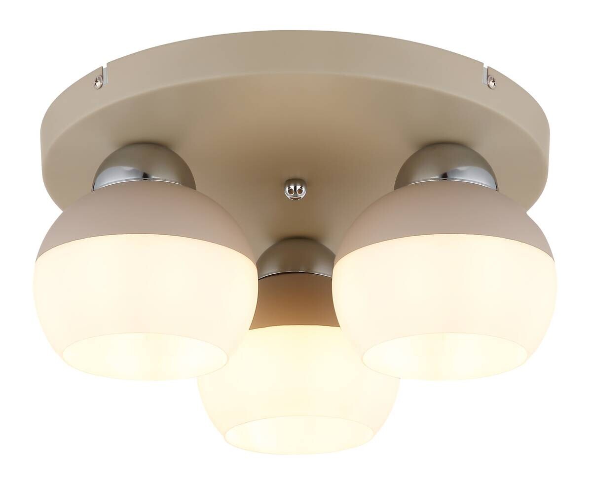 GLOBO Deckenleuchte Opal sand weiß Metall Glas H/D: ca. 15,5x31,5 cm E27 3 Brennstellen