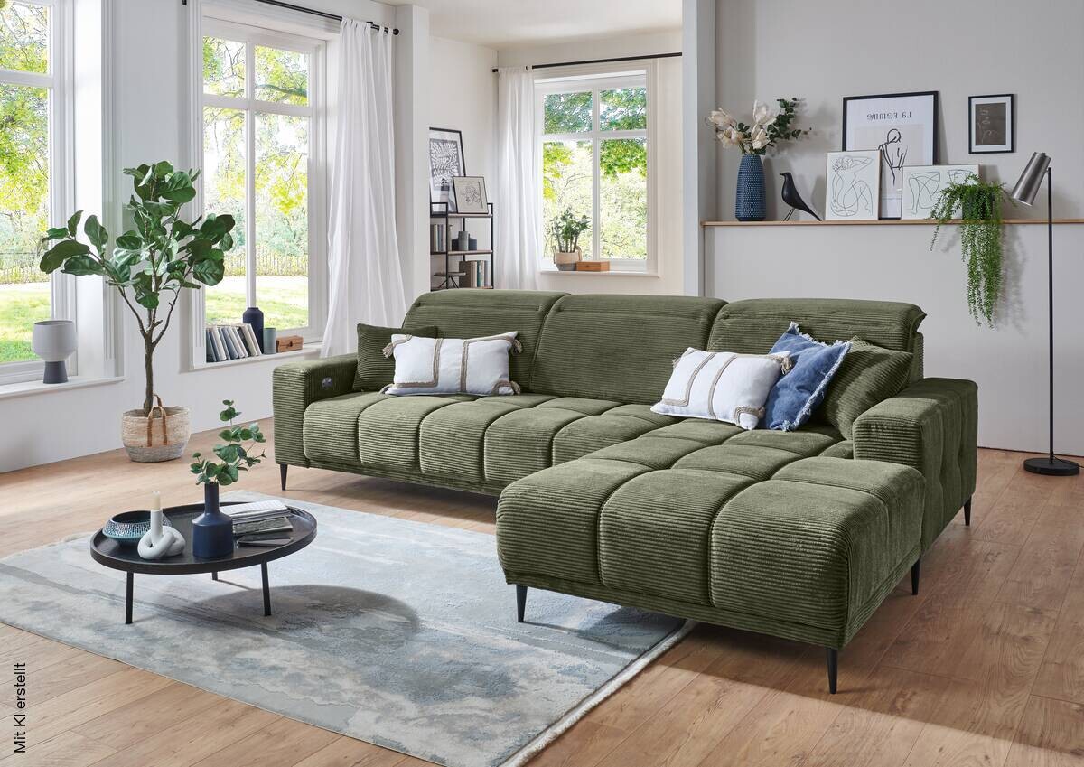Ecksofa mit elektrischer Sitztiefenverstellung olive Polyester B/H/T: ca. 286x195x94 cm