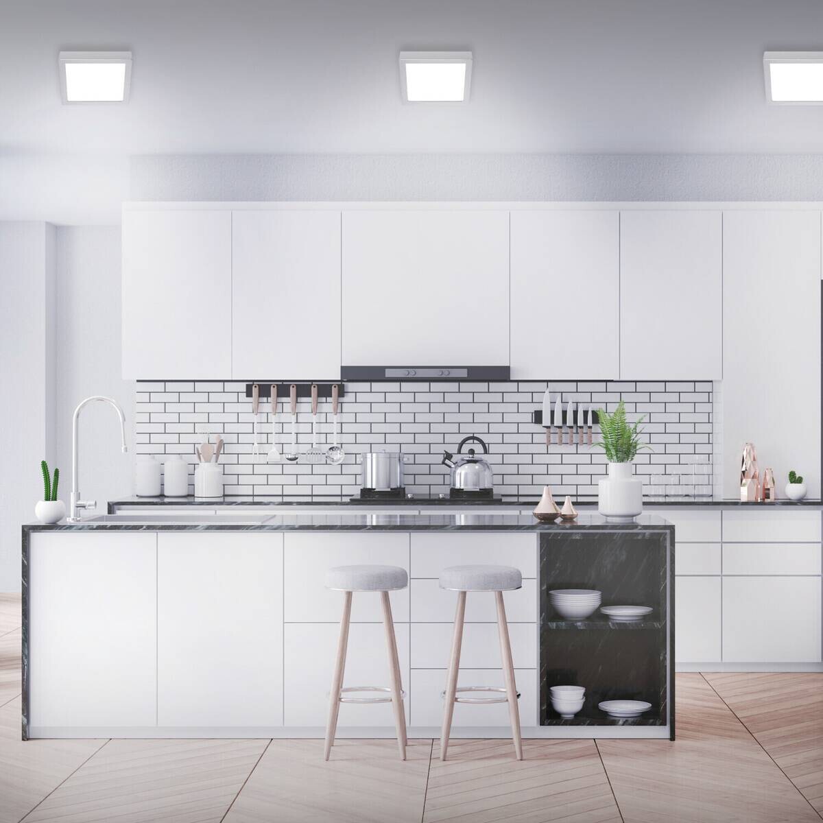 GLOBO LED-Deckenleuchte Fire Chrom Metall B/H/T: ca. 22,5x3,2x22,5 cm