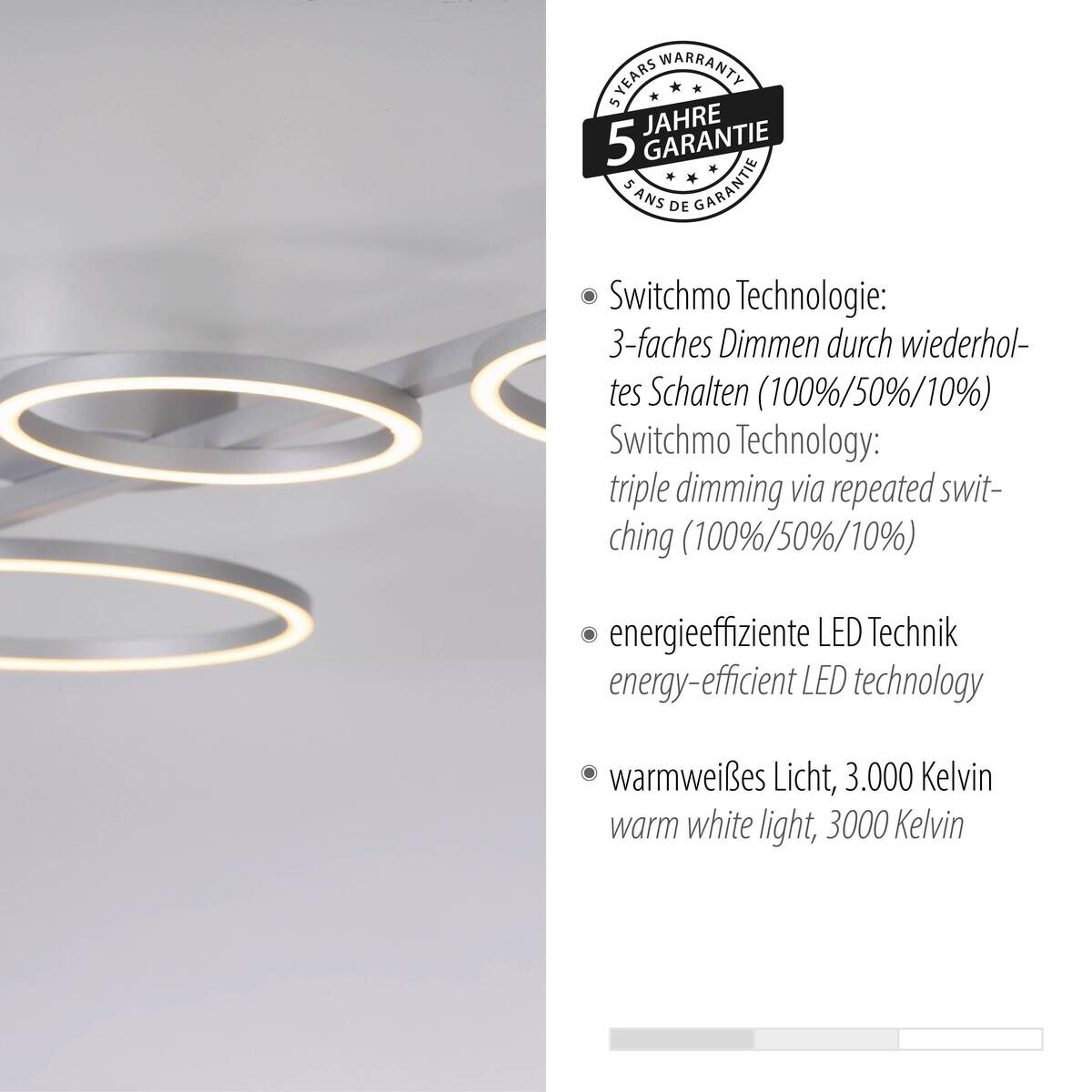 Just Light LED-Deckenleuchte Mini-Ritus silber Metall H/L: ca. 7x120 cm 1 Brennstellen