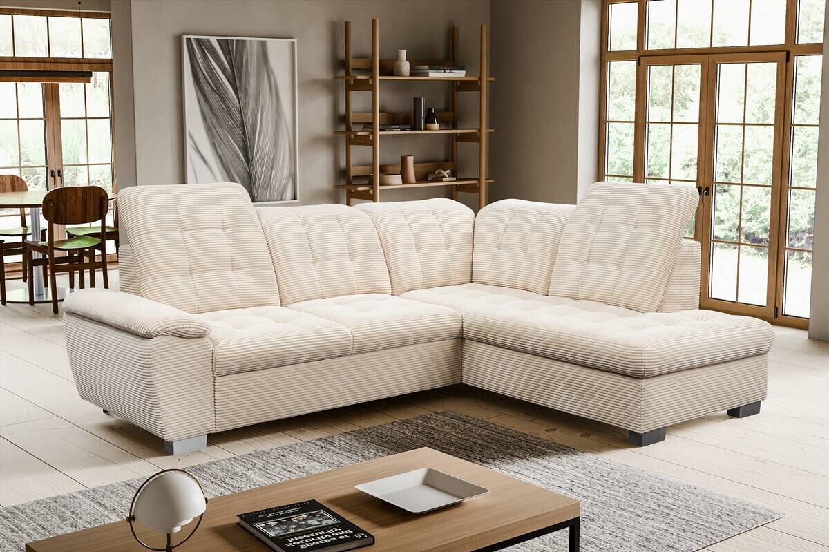 Ecksofa mit Bettfunktion und Bettkasten creme Microfaser B/T: ca. 216x260 cm