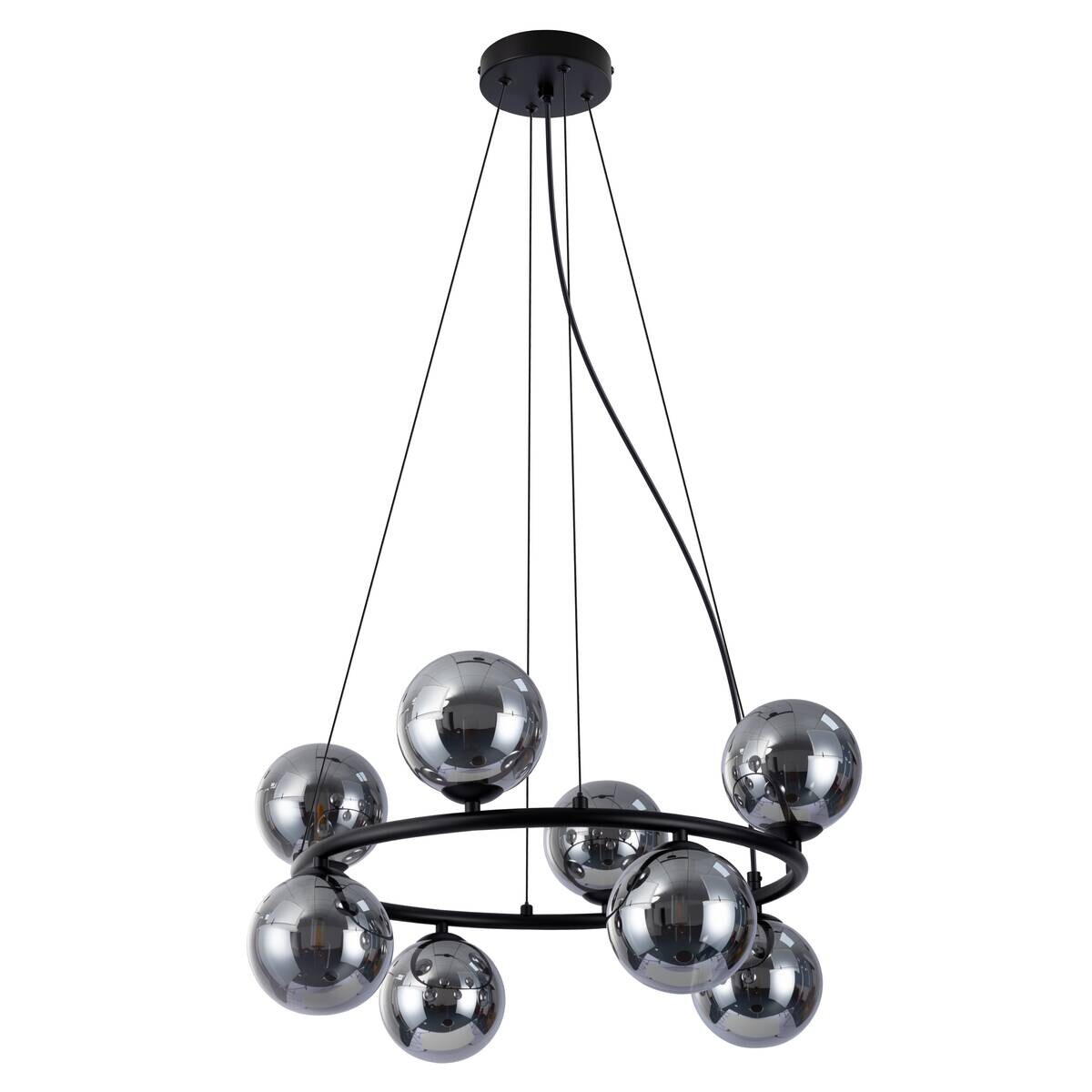 POCOline Pendelleuchte Noir schwarz Metall Glas H/D: ca. 120x55 cm G9 8 Brennstellen