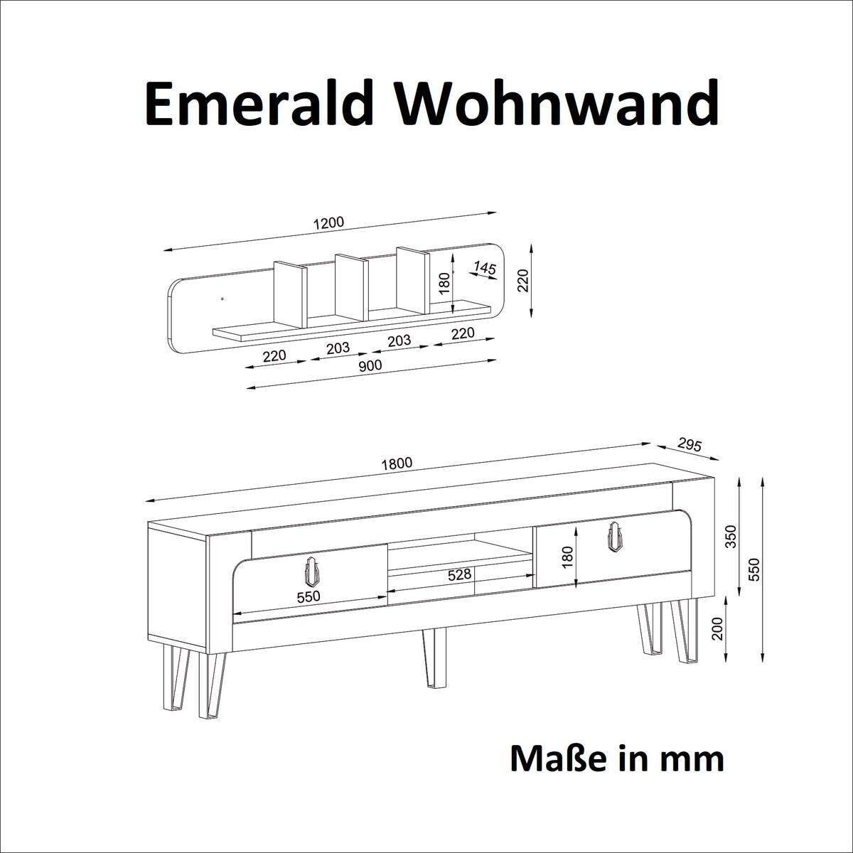 Wohnwand Emerald Rebab braun dunkelgrau B/H/T: ca. 180x55x30 cm
