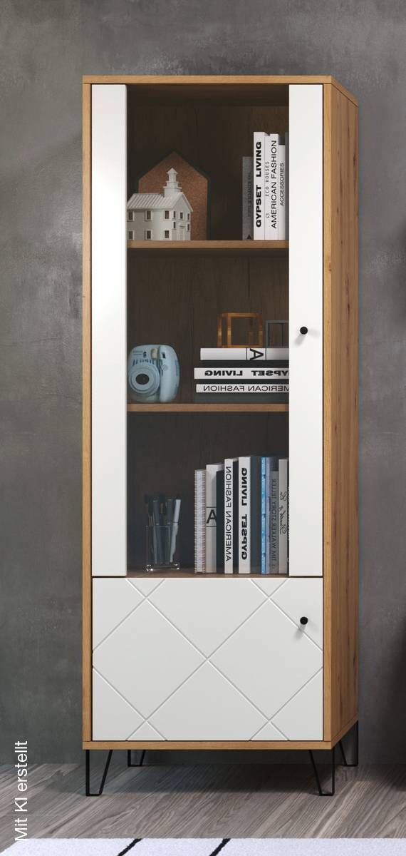 Vitrine Touch weiß matt Eiche Artisan Nachbildung B/H/T: ca. 63x172x40 cm