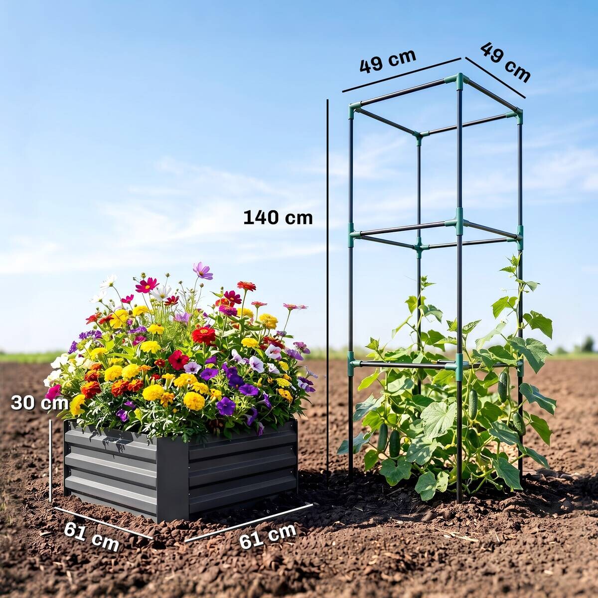 Outsunny Hochbeet mit Rankgitter dunkelgrau B/H/T/L: ca. 61x140x61x61 cm