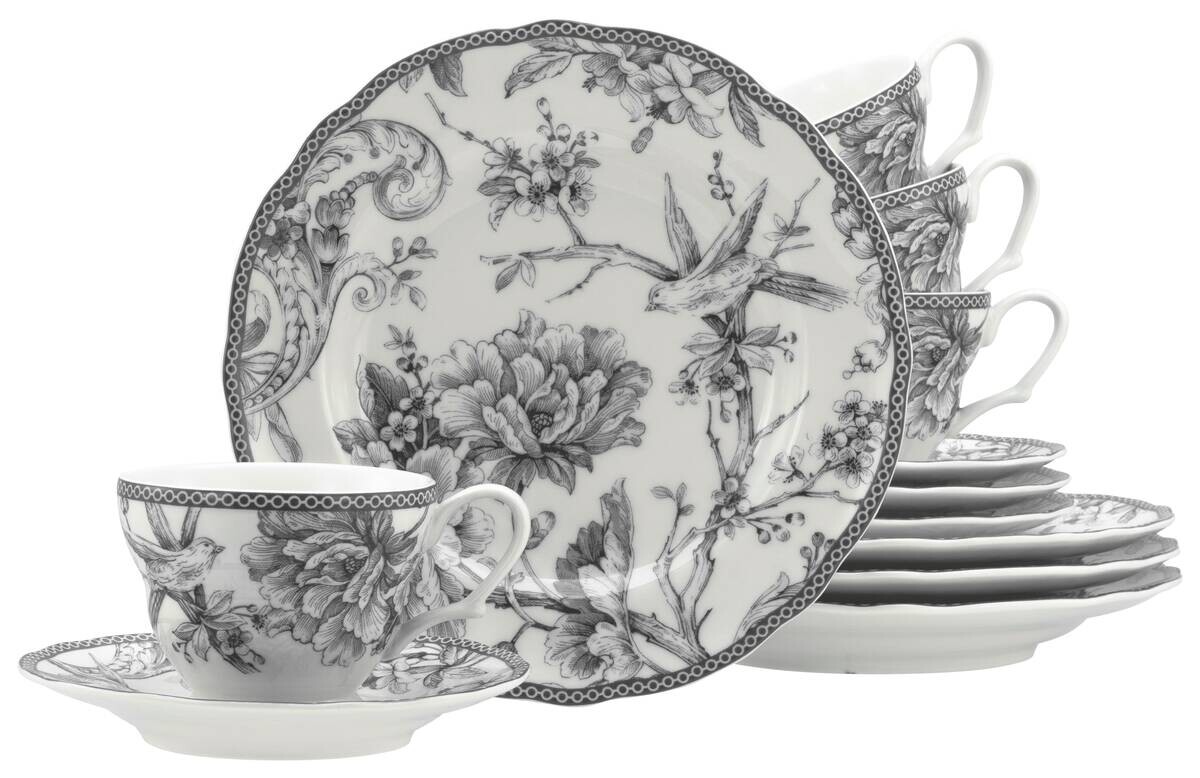 CreaTable Kaffeeservice Adelaide Grau grau Porzellan 12 tlg.