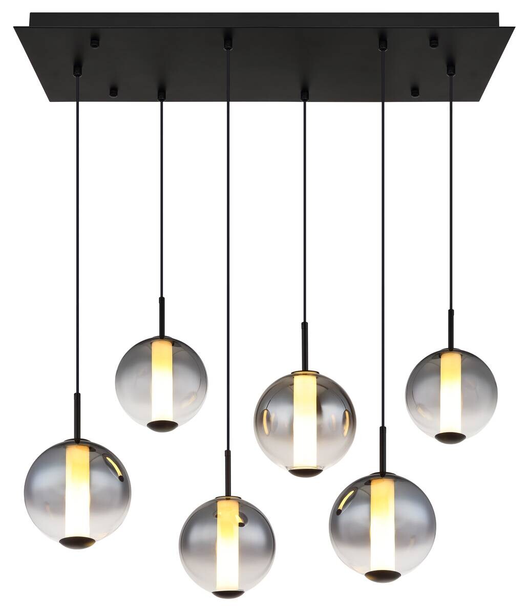 GLOBO Pendelleuchte Opal mattschwarz Rauch Metall Glas B/H: ca. 100x120 cm 1 Brennstellen