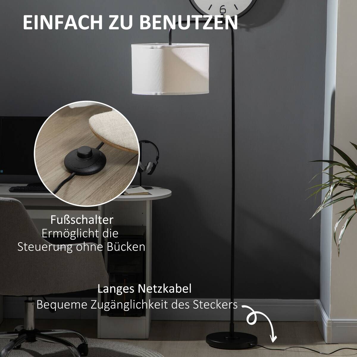 HOMCOM Stehleuchte weiß Stahl Polyester B/H/L: ca. 38x163,5x64 cm E27 1 Brennstellen