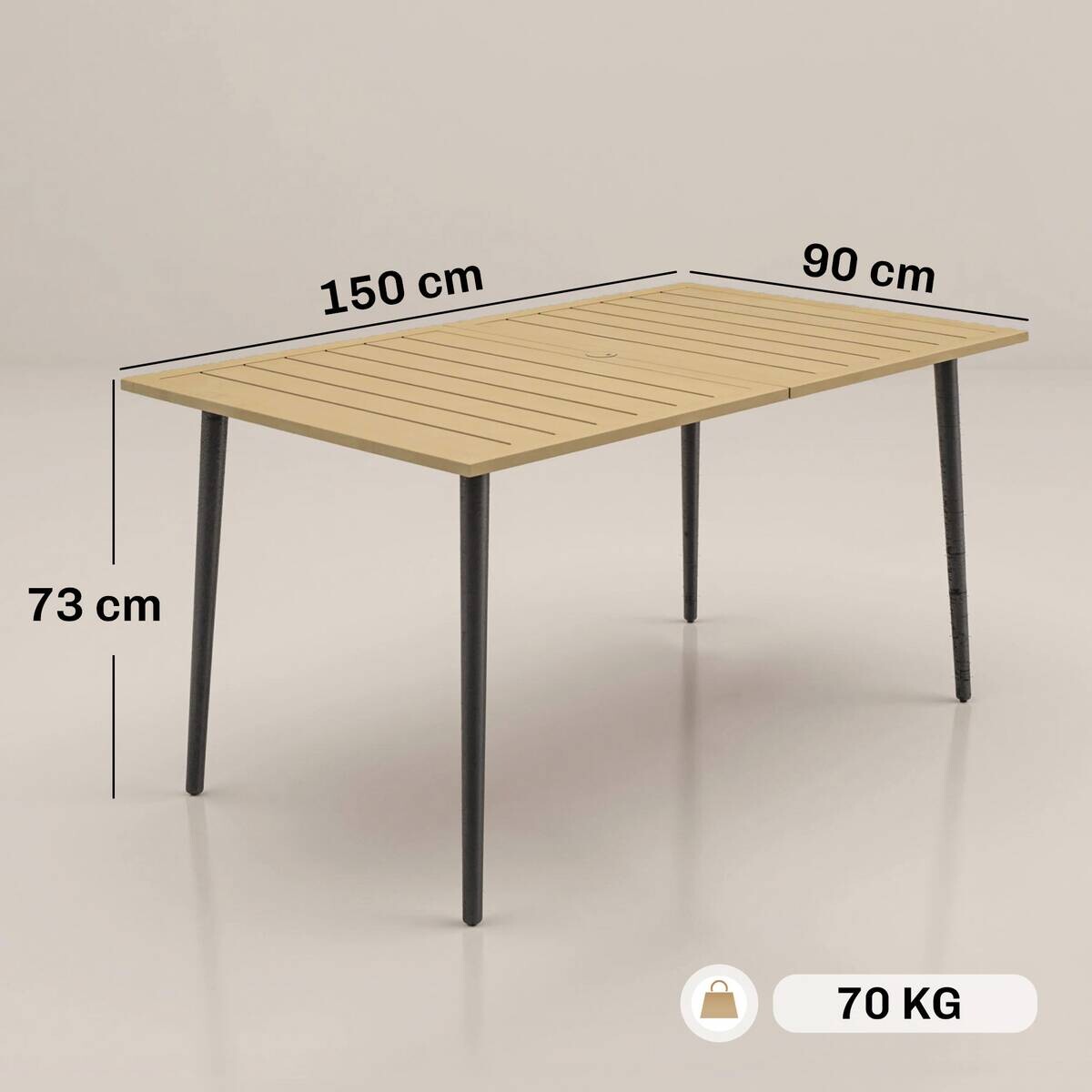 Outsunny Gartentisch braun Metall B/H/L: ca. 90x73x150 cm