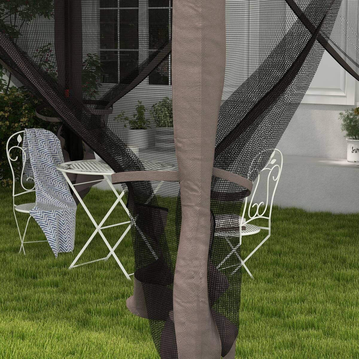 Outsunny Pavillon hellgrau Edelstahl B/H/L: ca. 325x325x270 cm