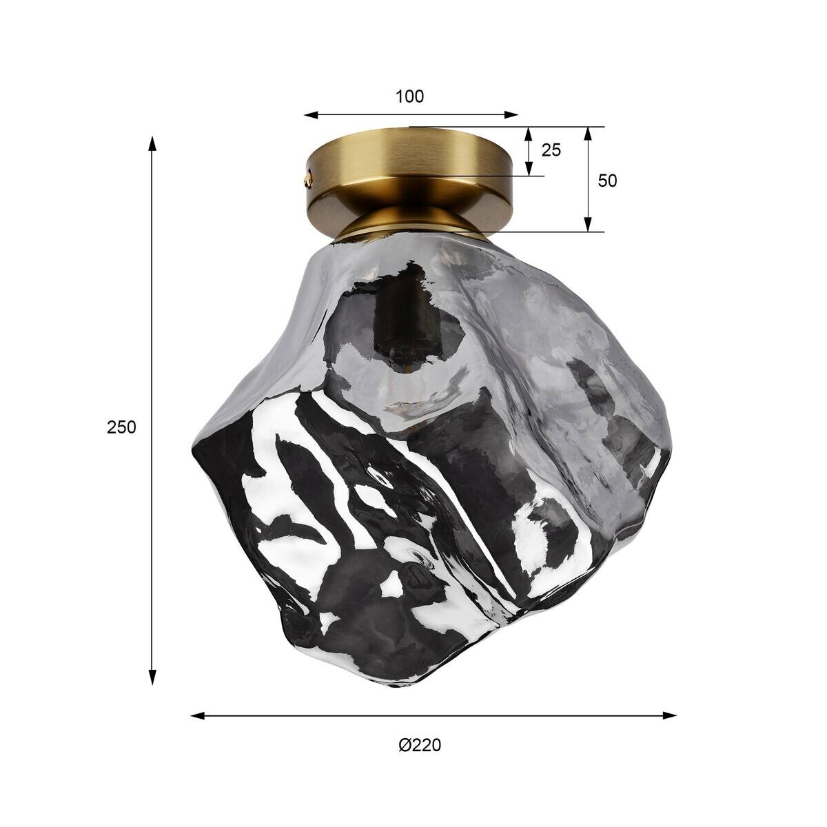 Lamkur Deckenleuchte Rauch Glas Stahl B/H/L: ca. 22x25x22 cm E14 1 Brennstellen