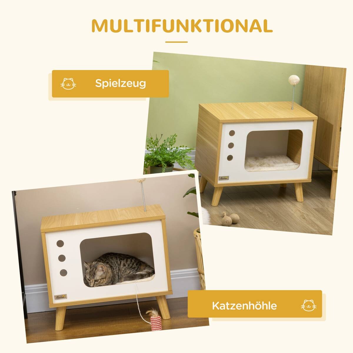 PawHut Katzenhaus beige Spanplatte B/H/L: ca. 28x43x50 cm