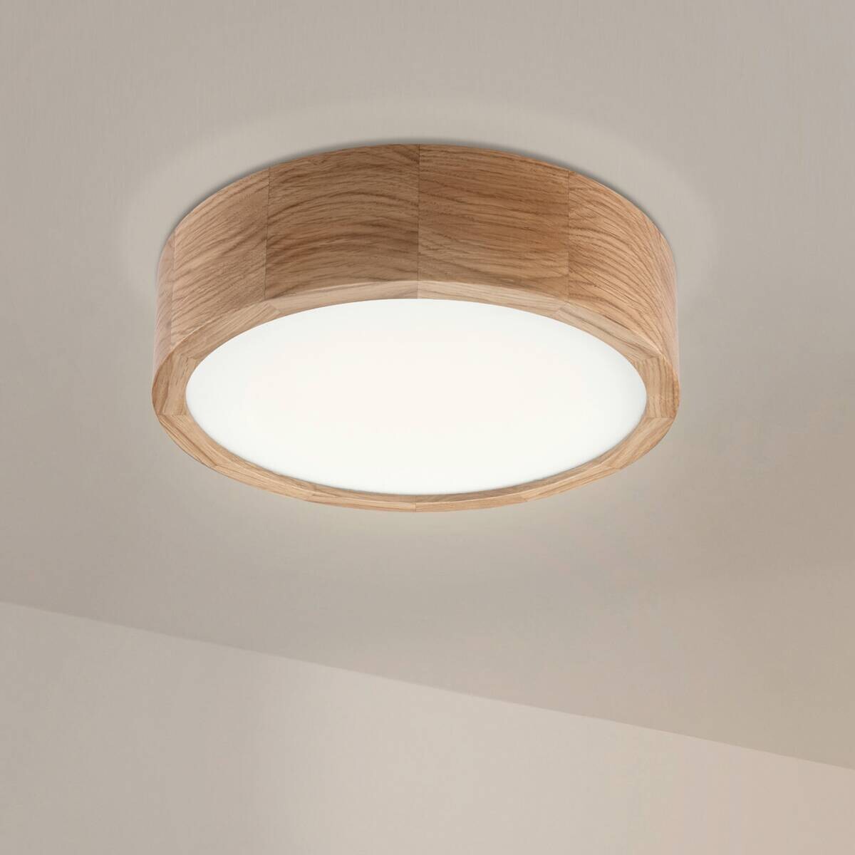 Lamkur Deckenleuchte Eiche Glas Holz B/H/L: ca. 28x28x10 cm