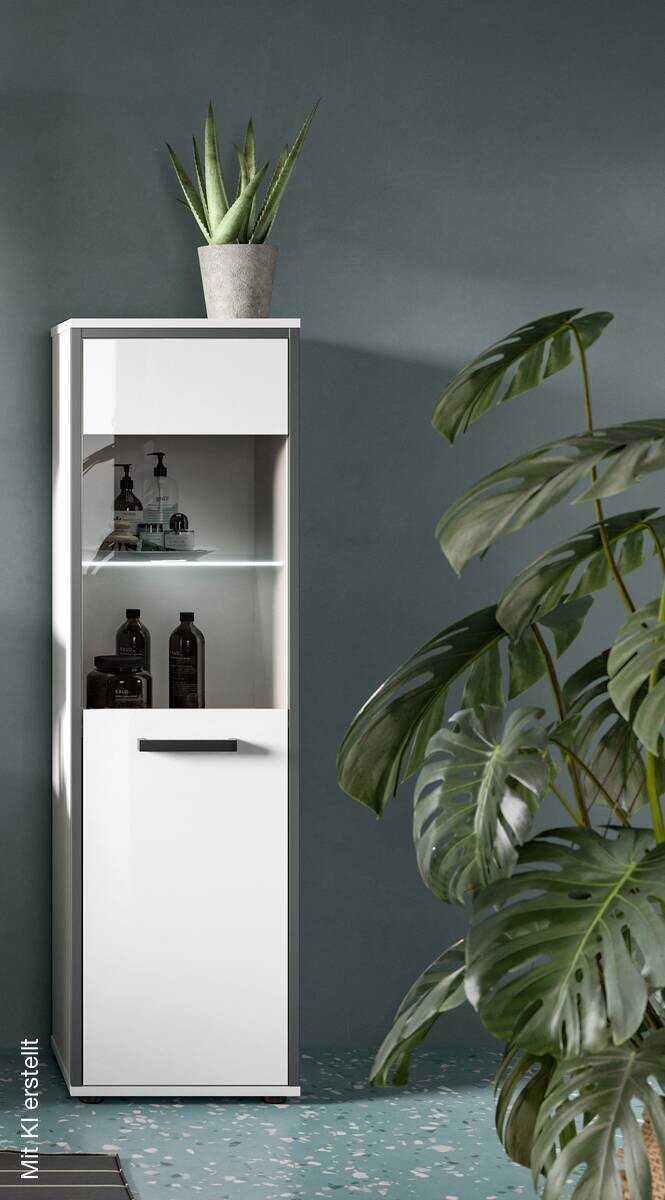 Midischrank KOJAK weiß Hochglanz anthrazit grau B/H/T: ca. 40x139x34 cm
