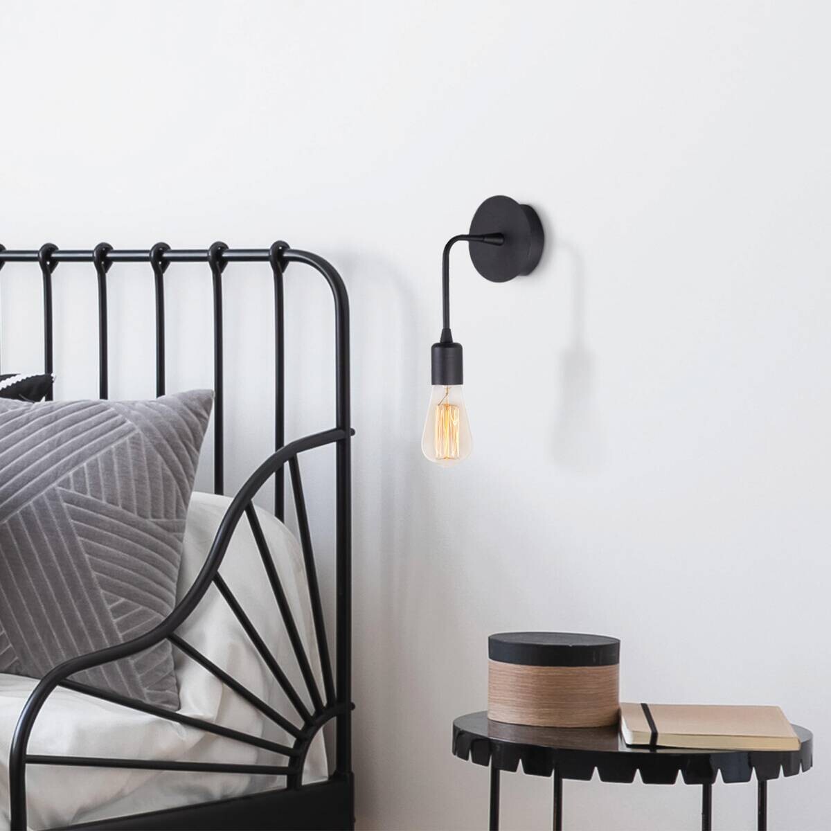 Opviq Wandleuchte schwarz Eisen B/H/L: ca. 12x27x6 cm E27 1 Brennstellen