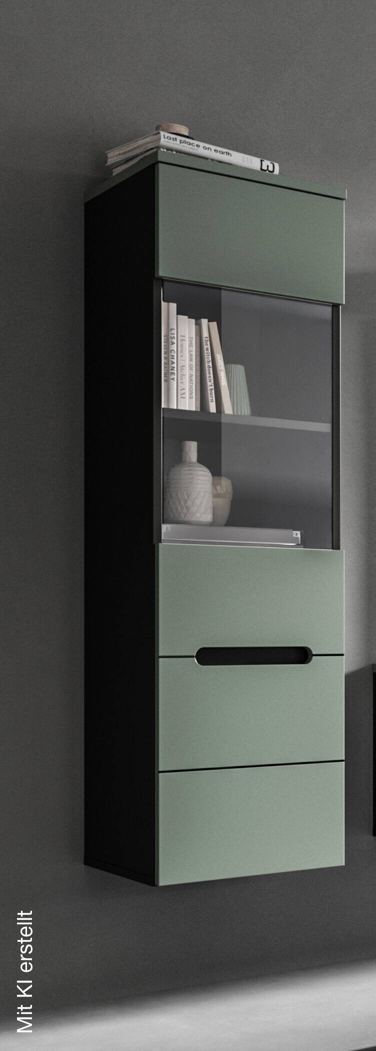 Vitrine Canu grün basaltgrau Nachbildung B/H/T: ca. 36x125x33 cm