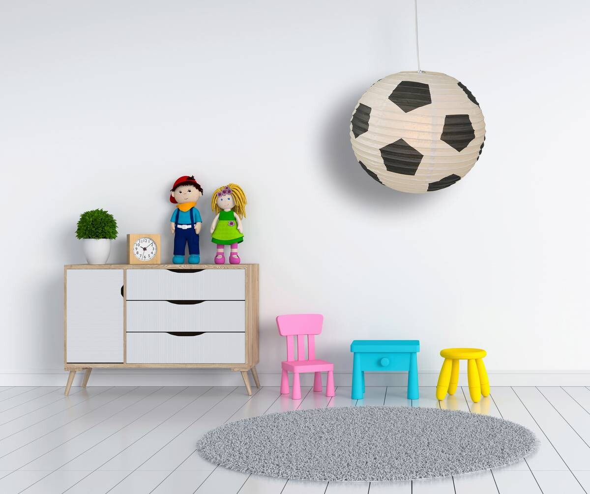 Niermann Pendelleuchte Fußball weiß schwarz Papier D: ca. 40 cm