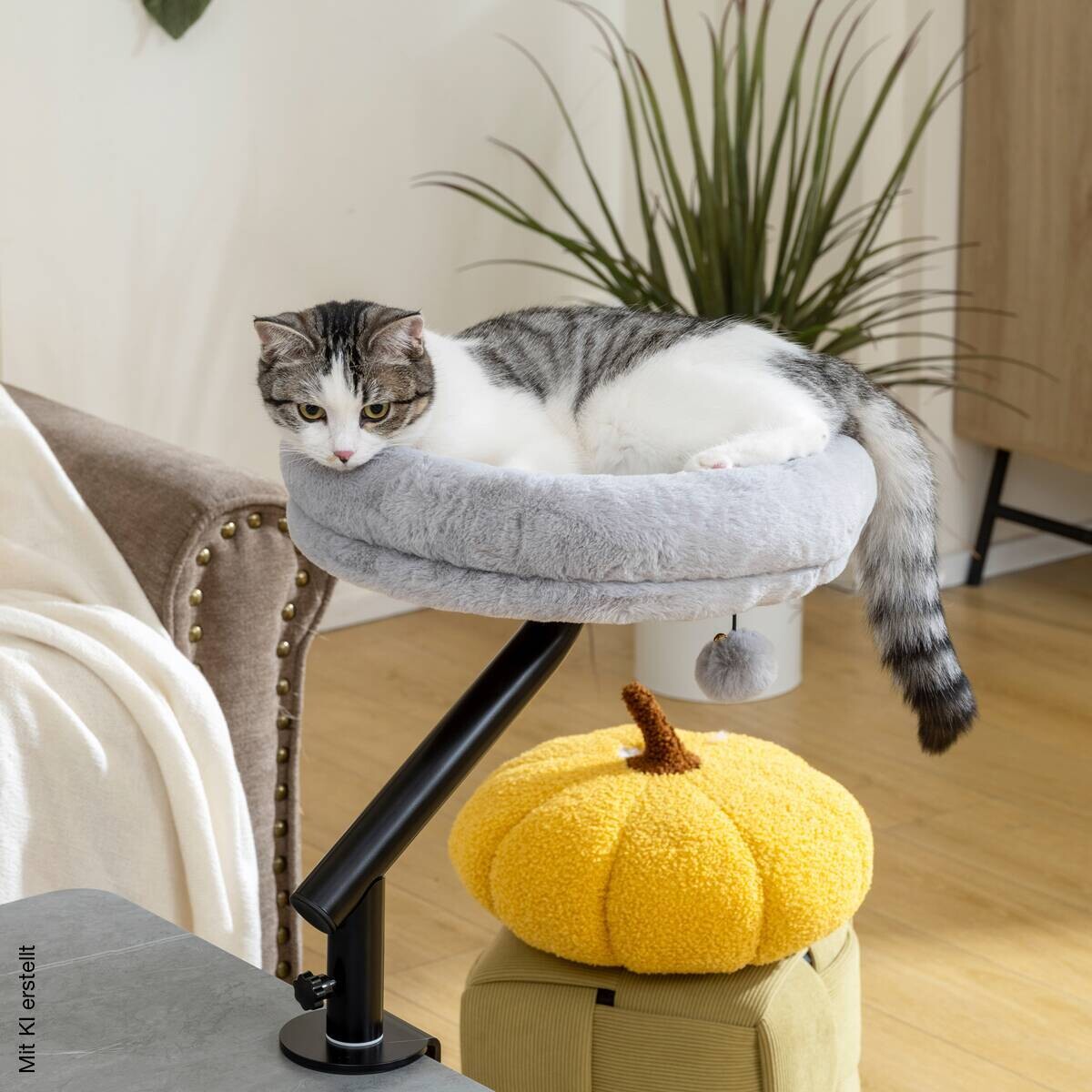 PawHut Katzen-Schreibtischbett grau Stahl B/H/L: ca. 35x48x35 cm