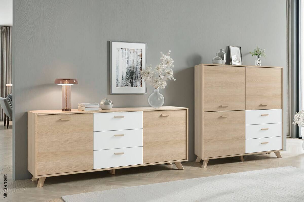 Highboard BASTIAN Eiche weiß B/H/T: ca. 120x131x36,5 cm