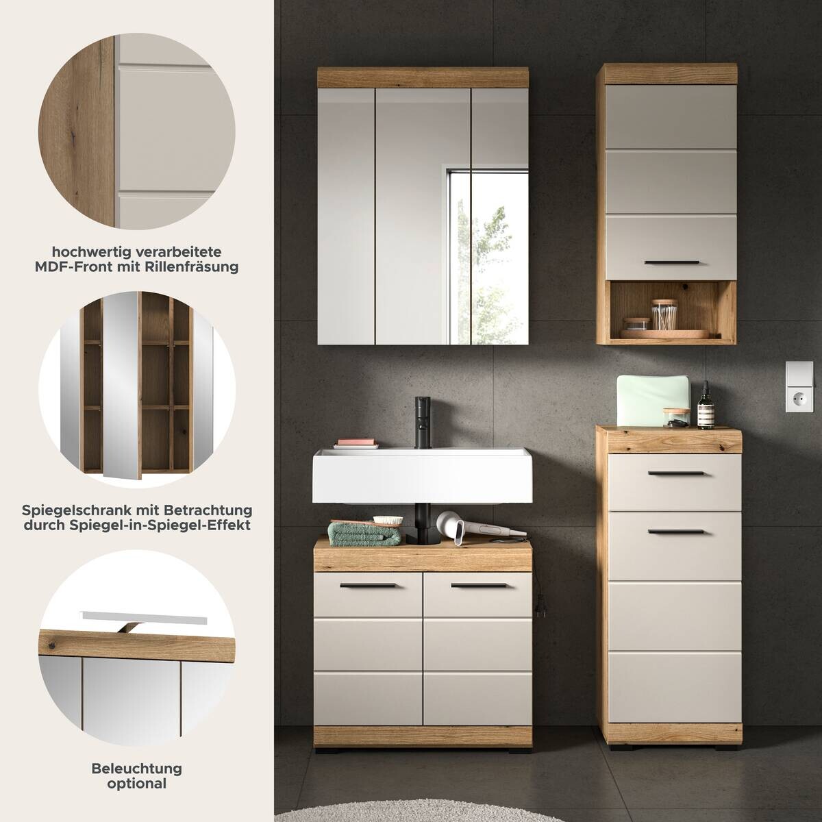 Badezimmer-Set Scout Evoke Oak Nachbildung Kaschmirgrau Nachbildung B/H/T: ca. 112x191x34 cm