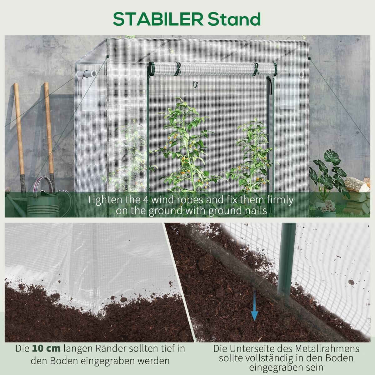 Outsunny Gewächshaus mit Rolltür B/H/L: ca. 76x168x200 cm