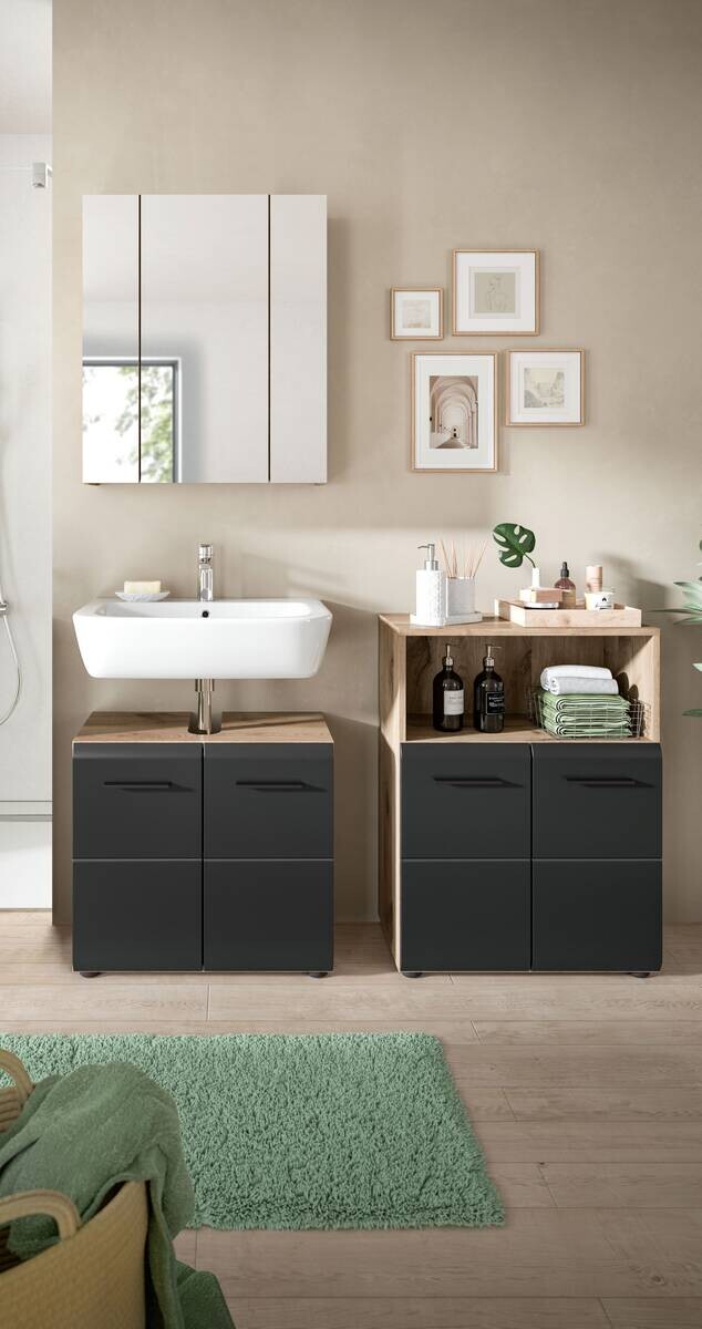 Badezimmer-Set Ice Nox Oak Nachbildung schwarz matt B/H/T: ca. 135x185x30 cm
