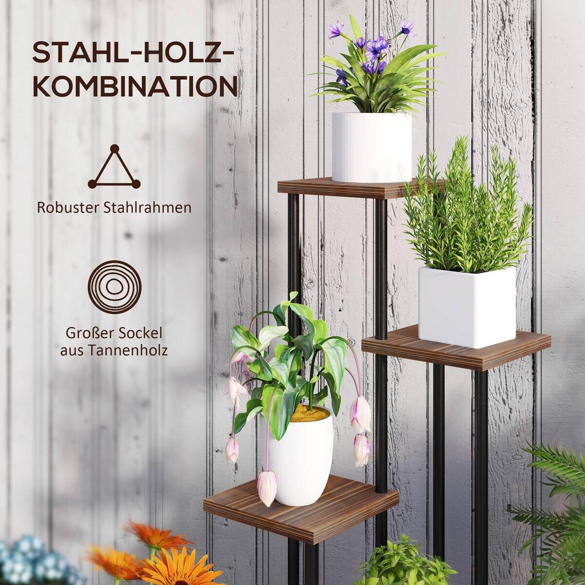 Outsunny Pflanzenständer braun Holz B/H/L: ca. 59x110x59 cm