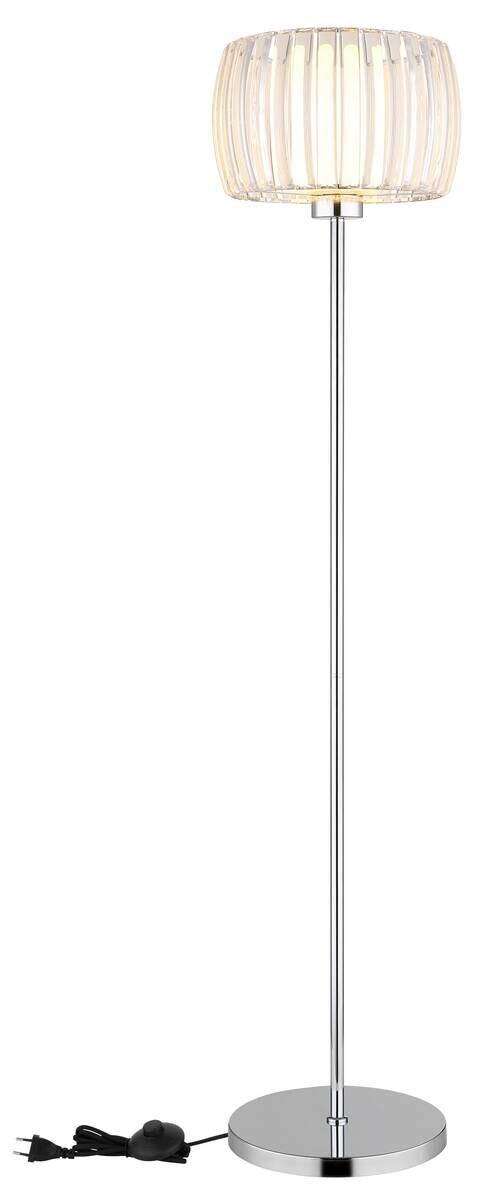 GLOBO Stehlampe Chrom Opal schwarz Glas Textil Metall H/D: ca. 150x32,5 cm E27 1 Brennstellen