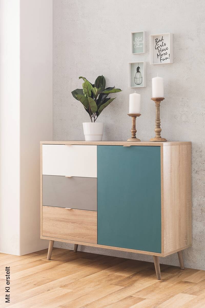Kommode Cuba Eiche Sonoma Nachbildung weiß grau petrol B/H/T: ca. 103x87x40 cm