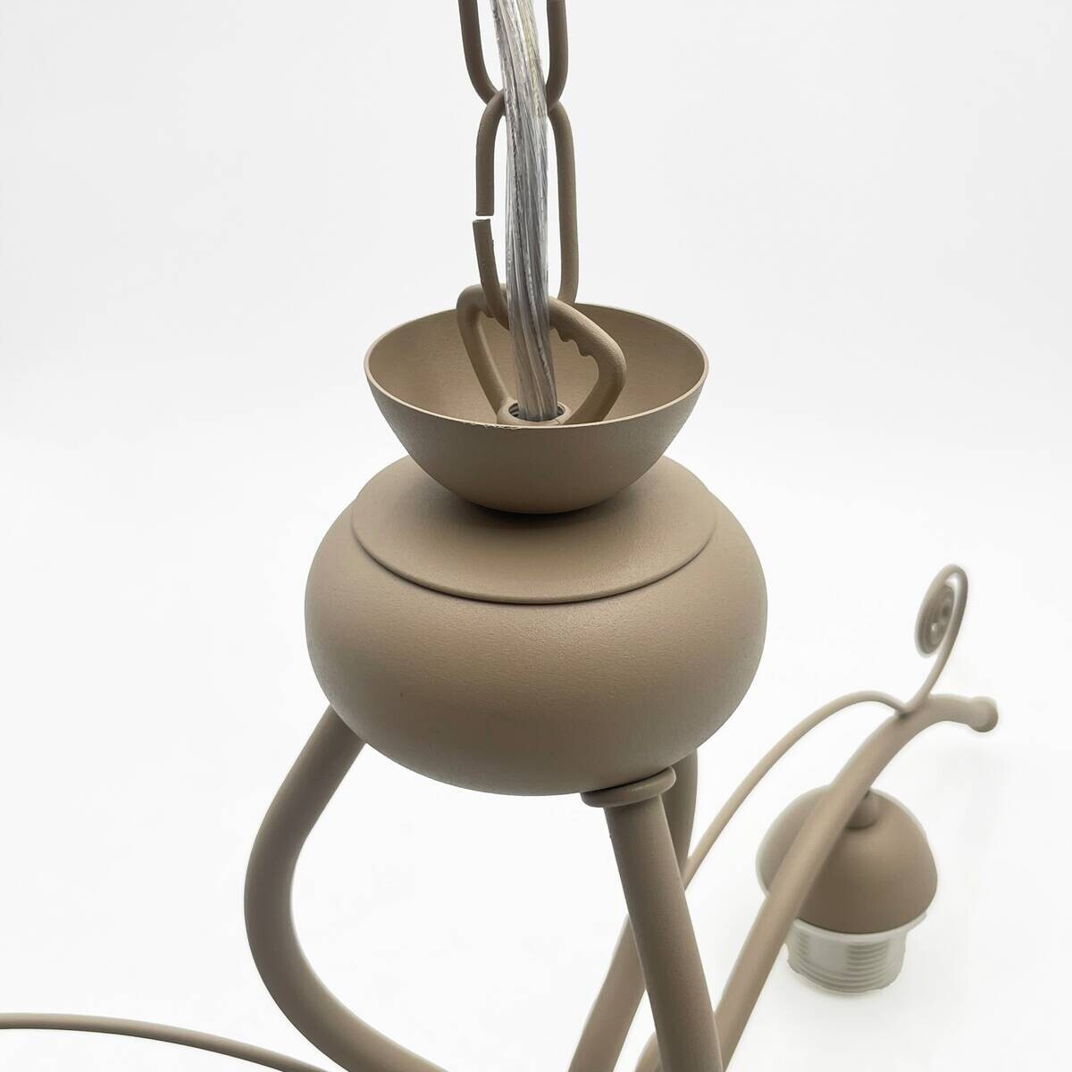 Lamkur Pendelleuchte weiß beige Stahl Glas B/H/L: ca. 41x73x41 cm E27 3 Brennstellen