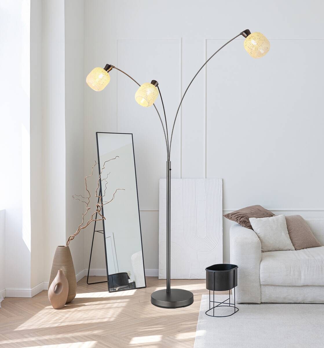 GLOBO Stehleuchte Chrom schwarz Metall Glas B/H/L: ca. 14x133x35 cm 3 Brennstellen