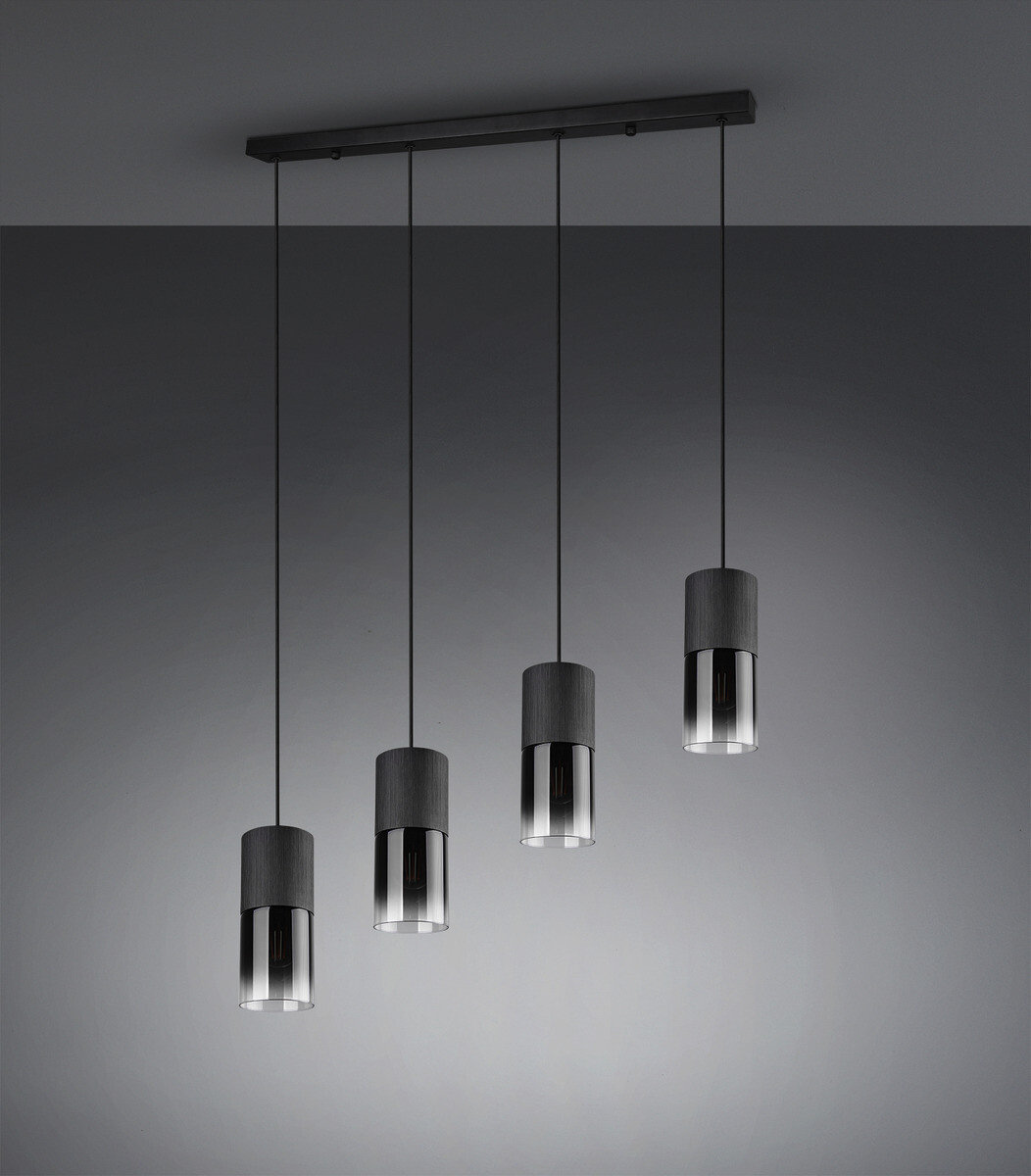 Reality Pendelleuchte Robin schwarz Rauch Metall Glas B/H/D: ca. 81x150x10 cm E27 4 Brennstellen