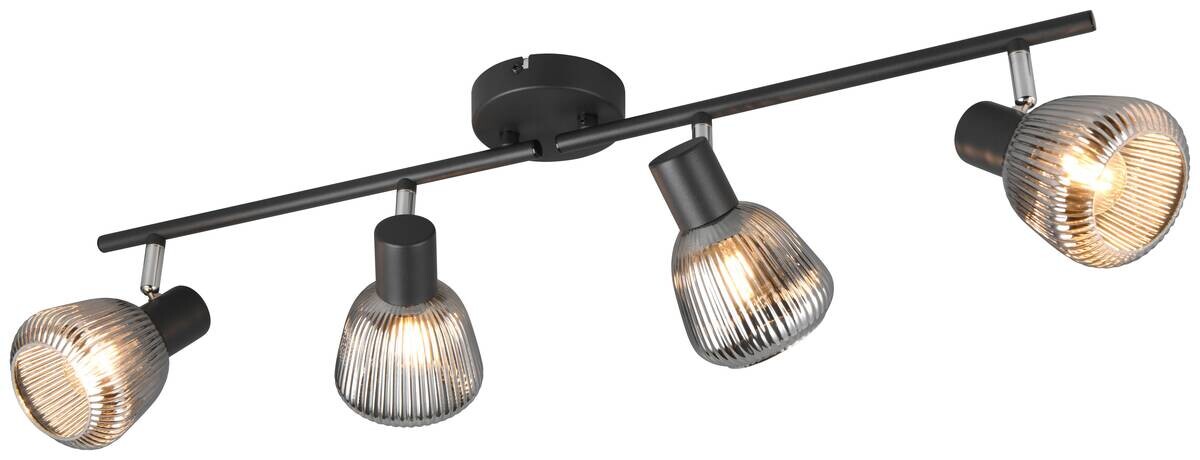 Reality Spotleuchte schwarz Chrom Glas Metall B/H/L: ca. 70x20,5x13 cm E14 4 Brennstellen