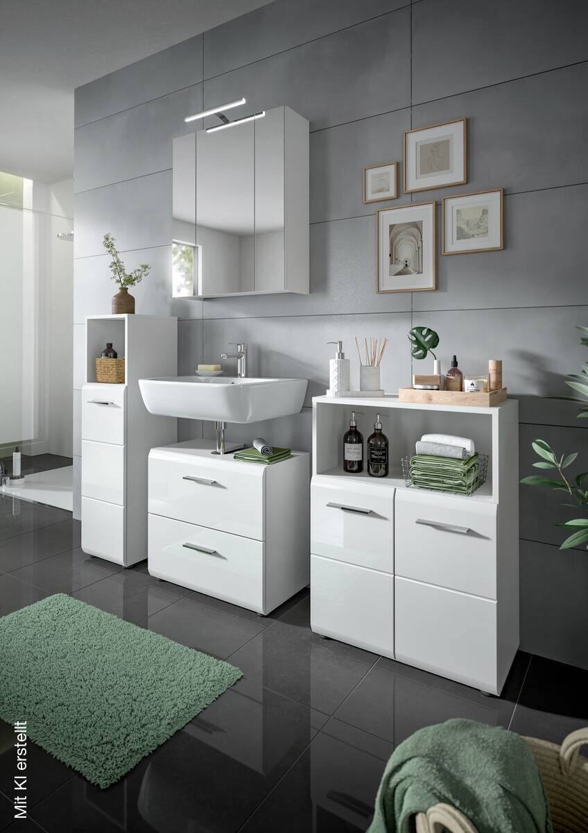 Badezimmer-Set ICE weiß weiß Hochglanz B/H/T: ca. 135x190x32 cm