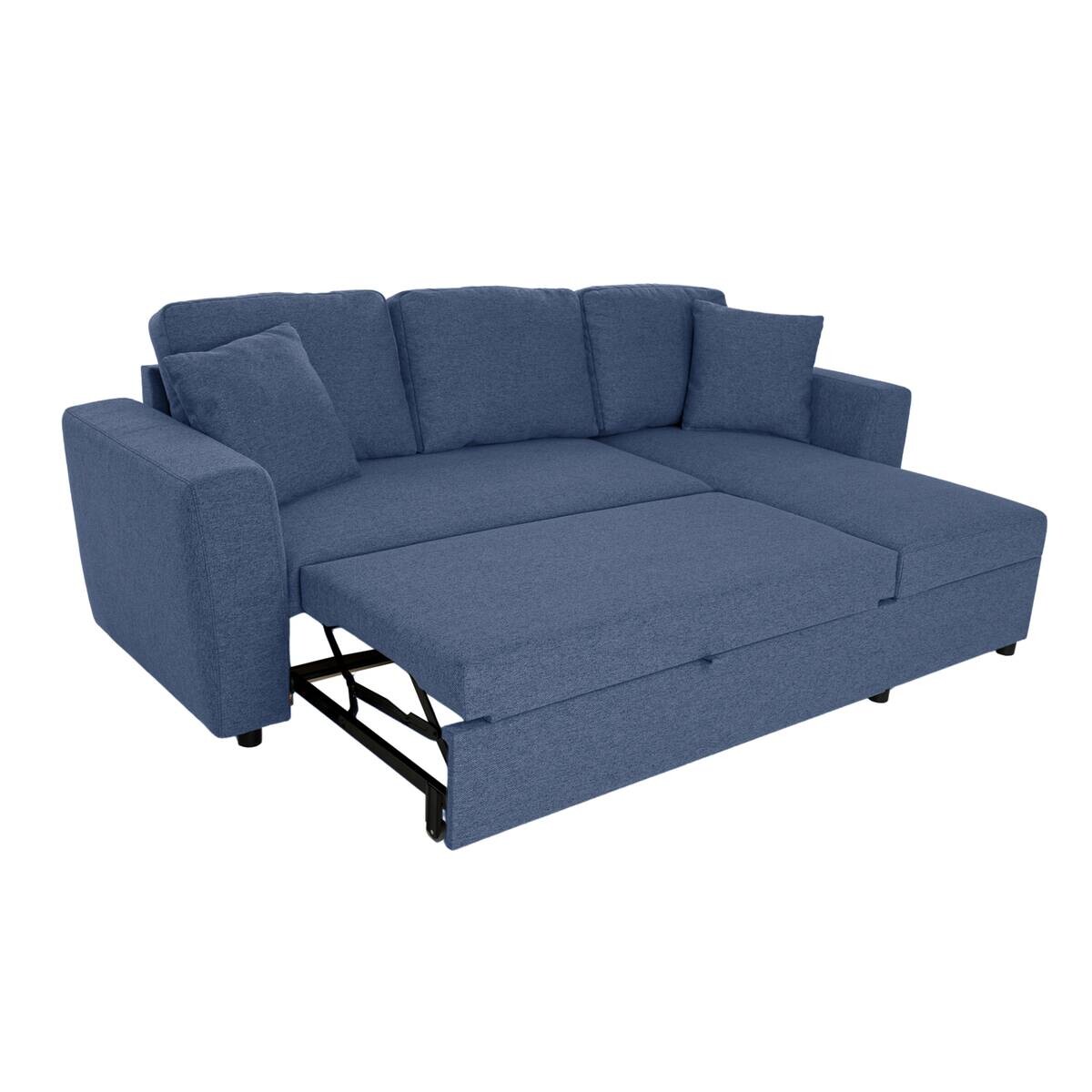 Ecksofa mit Bettfunktion und Bettkasten blau Webstoff B/H/T: ca. 234x86x144 cm