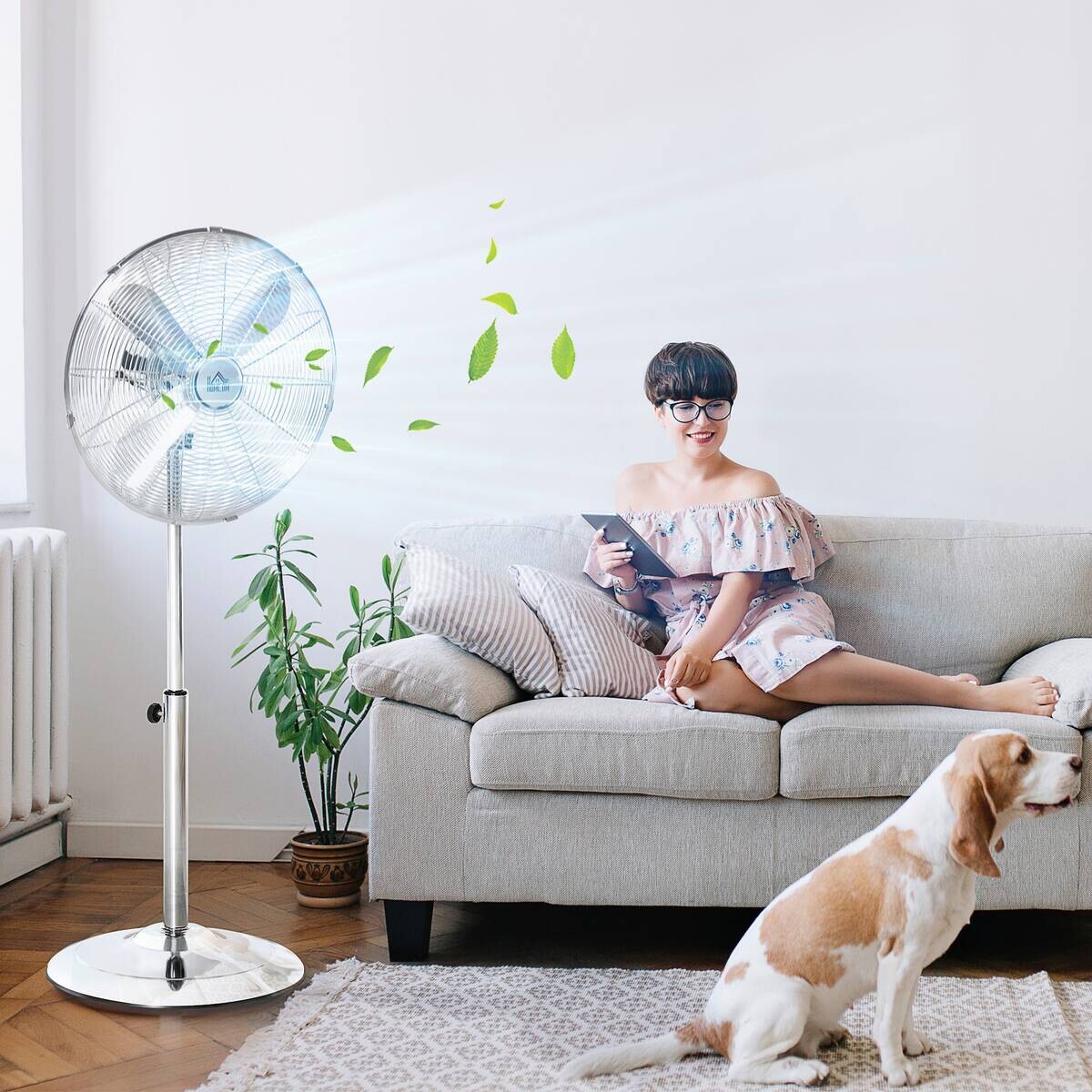 HOMCOM Ventilator silber Polypropylen Edelstahl B/H/L: ca. 44,5x44,5x87 cm