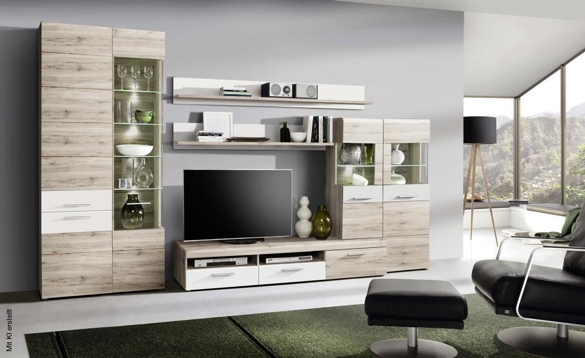 Wohnwand Eiche Antik Nachbildung Touchwood Nachbildung B/H/T: ca. 320x207x52 cm