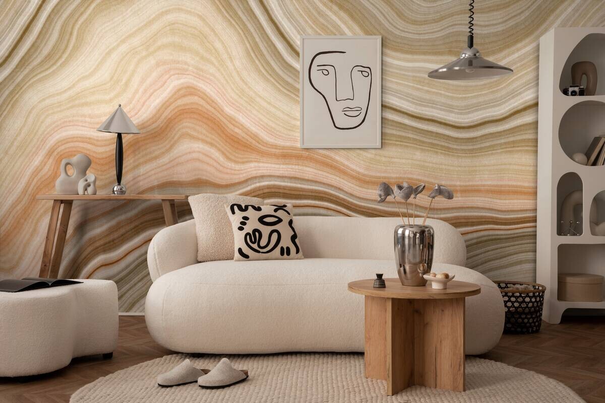 Livingwalls Fototapete Marmoroptik grün orange beige B/L: ca. 280x371 cm