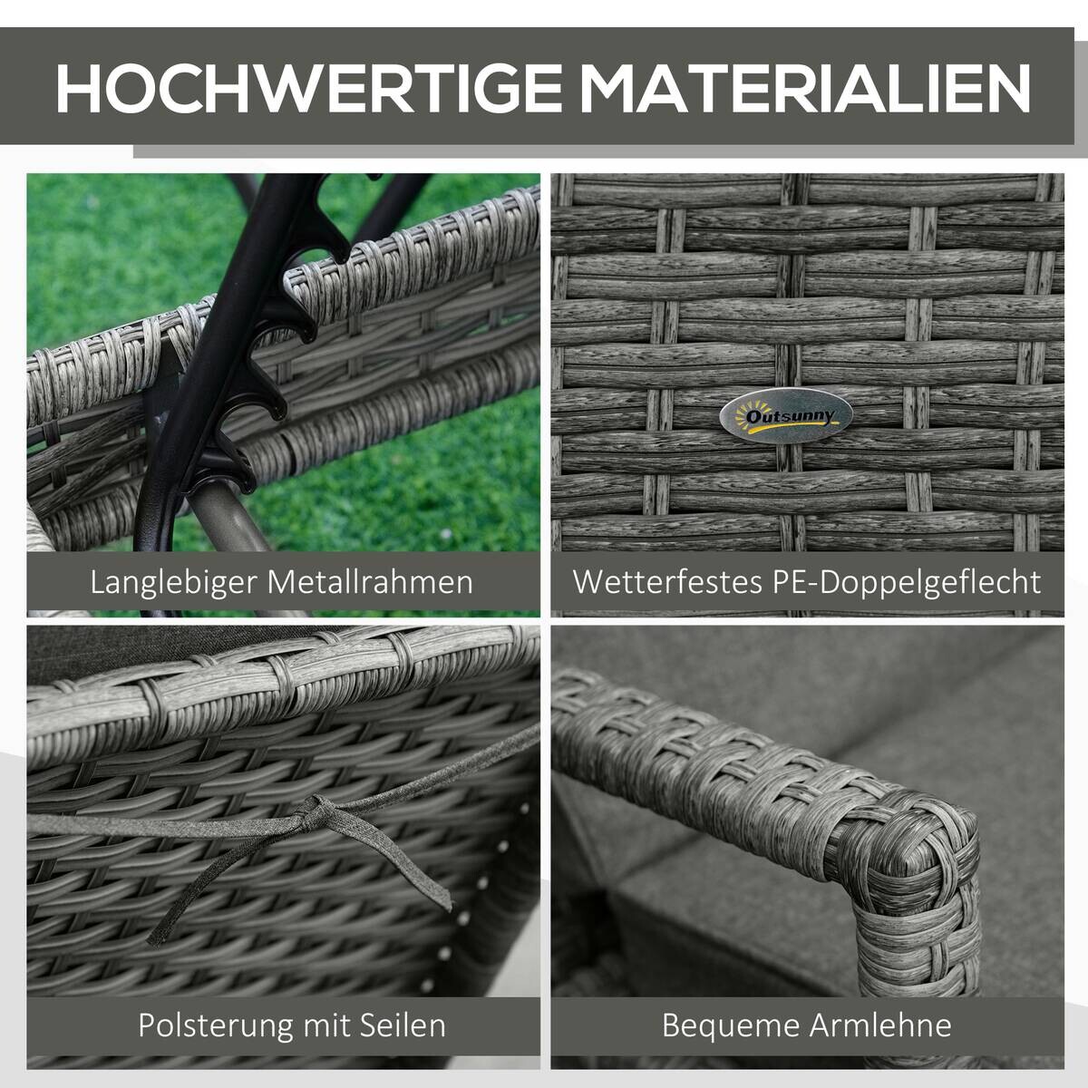 Outsunny Gartenliege grau Polypropylen B/H/L: ca. 62,5x192x52,5 cm