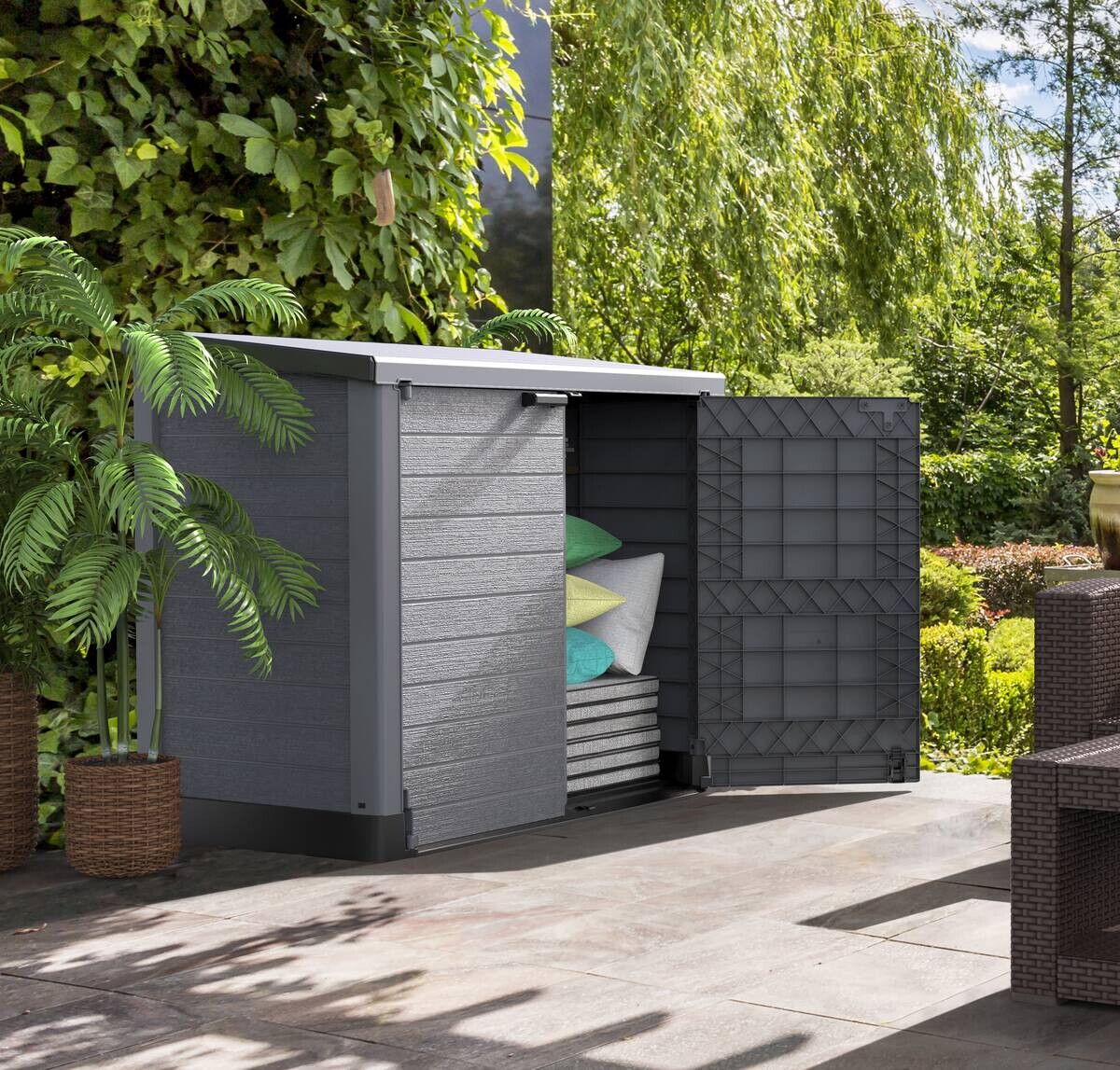 VCM Mülltonnenbox 2er StoreAway grau Kunststoff B/H/L: ca. 145x125x83 cm