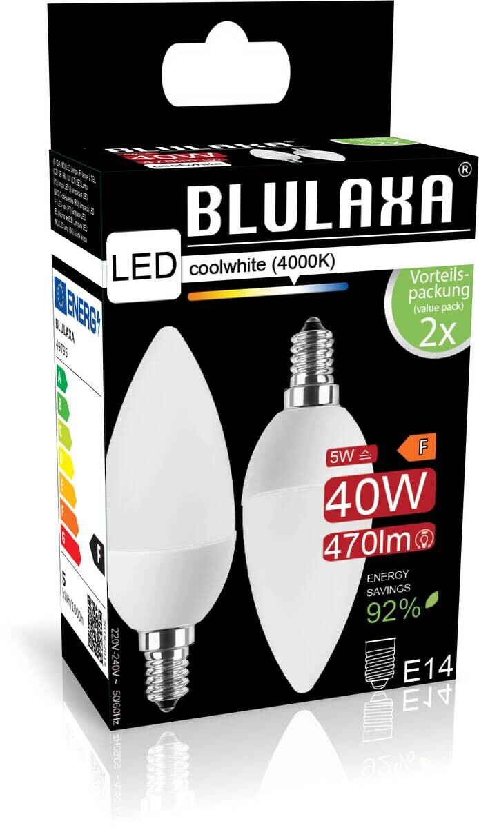 Blulaxa LED-Leuchtmittel Kerzenlampe 49795 2er Pack E14