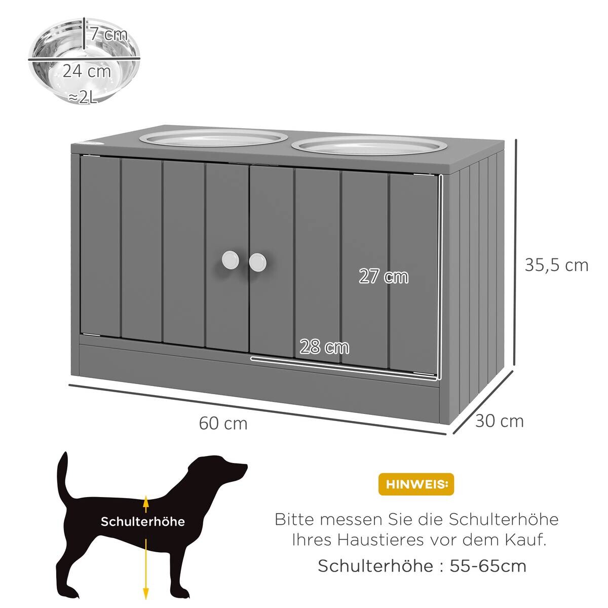 PawHut Futterstation grau MDF B/H/L: ca. 30x35,5x60 cm
