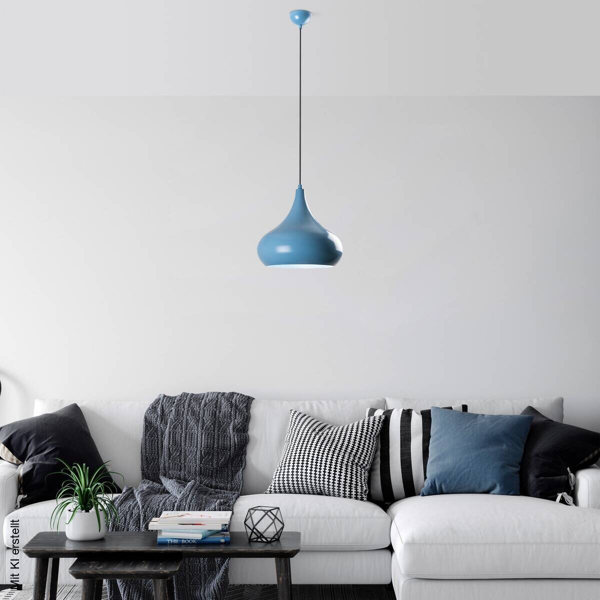 Opviq Pendelleuchte blau B/H/T: ca. 30x126x30 cm E27 1 Brennstellen