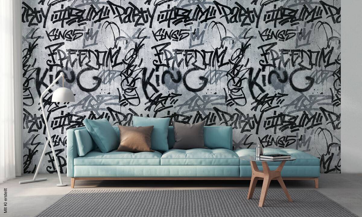 Livingwalls Fototapete Graffiti schwarz grau B/L: ca. 280x159 cm