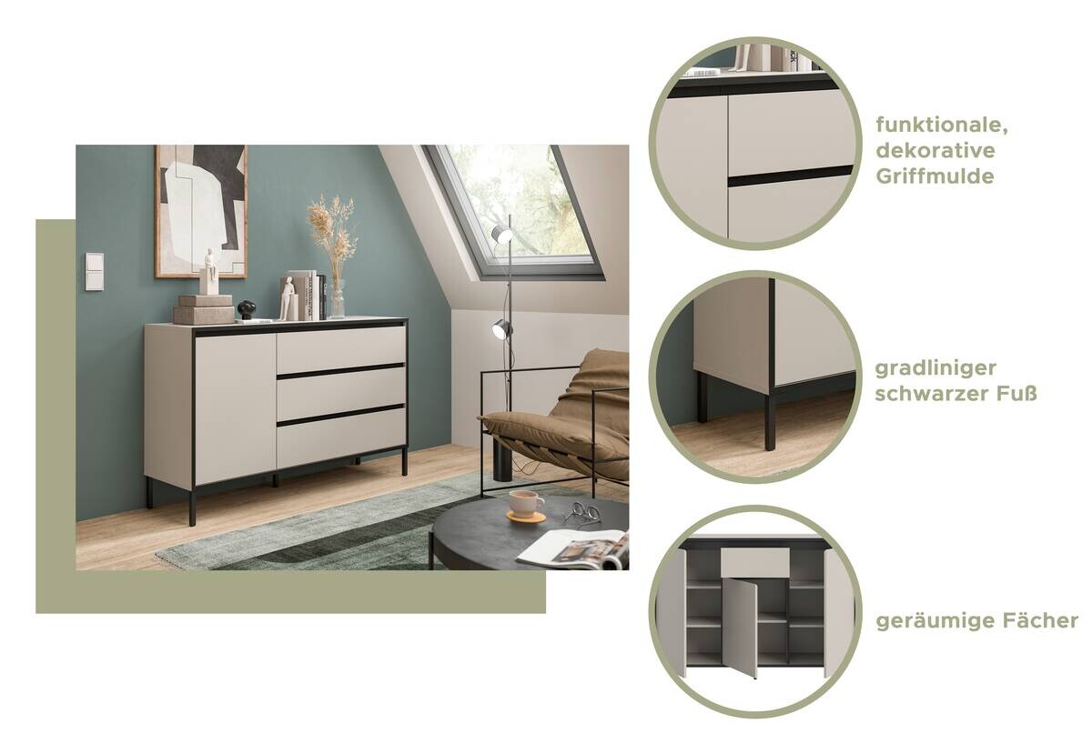 Kommode Tron Kaschmirgrau Nachbildung schwarz B/H/T: ca. 136x101x38 cm