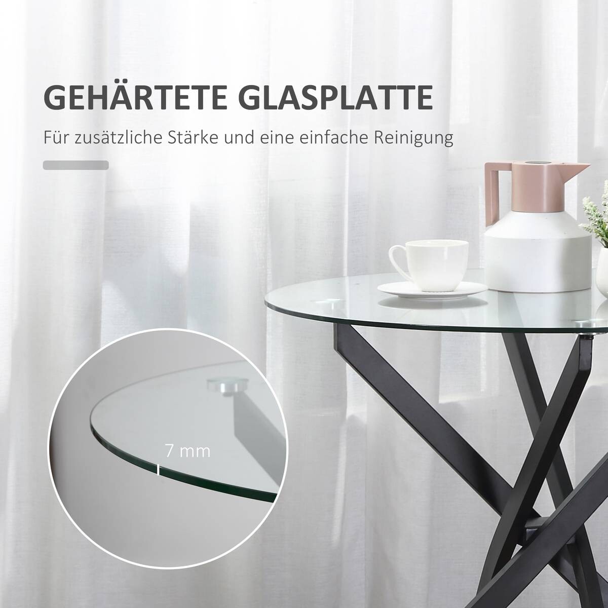 Beistelltisch 839-079 schwarz Glas Stahl B/H/T: ca. 80x75x80 cm