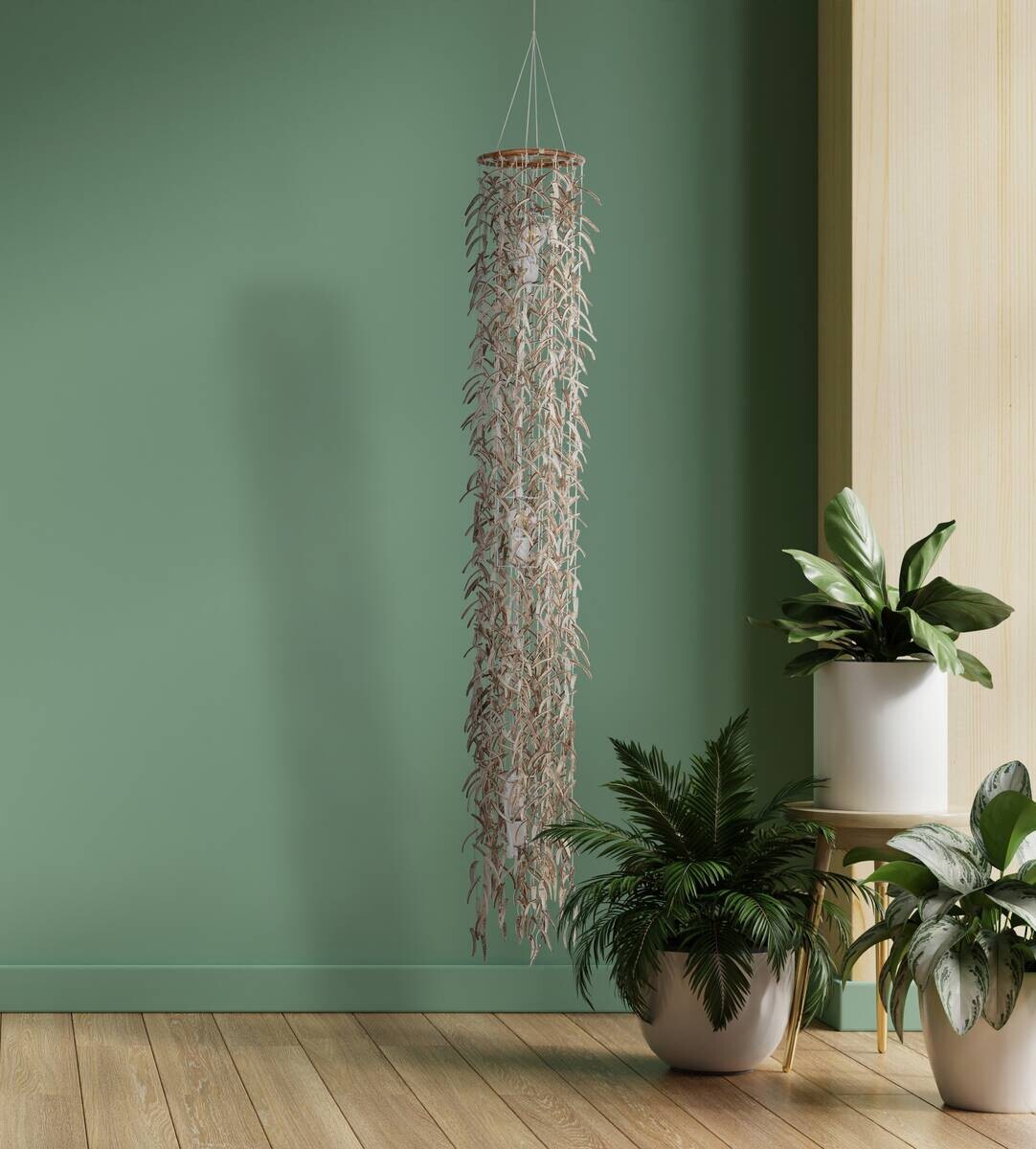 Näve Leuchten Pendelleuchte 6121111 beige Holz B/H/T: ca. 30x180x30 cm E27 3 Brennstellen