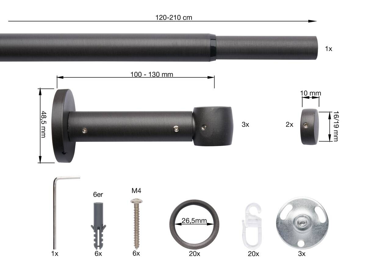 ondeco Stilgarnituren cap-noble Eisen Metall ausziehbar von ca. 120 bis 210 cm 1.0 Läufe