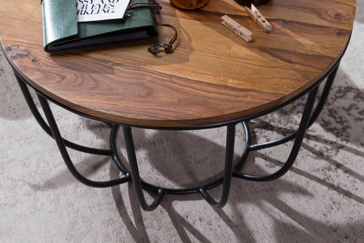 Wohnling Couchtisch natur schwarz Echtholz Eisen B/H/T: ca. 60x39x60 cm